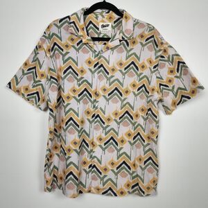 Summer Shirt, Vintage Geometric Pattern Shirt - Yellow, Green, Black